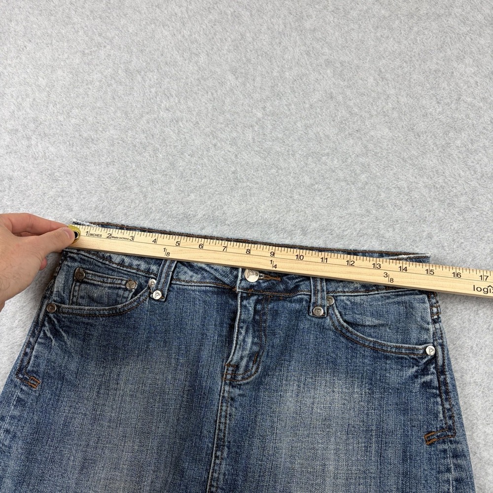 Papaya Denim Skirt Womens Medium Blue Low Rise Raw Hem Y2K Mini Stretch Club - Picture 8 of 9